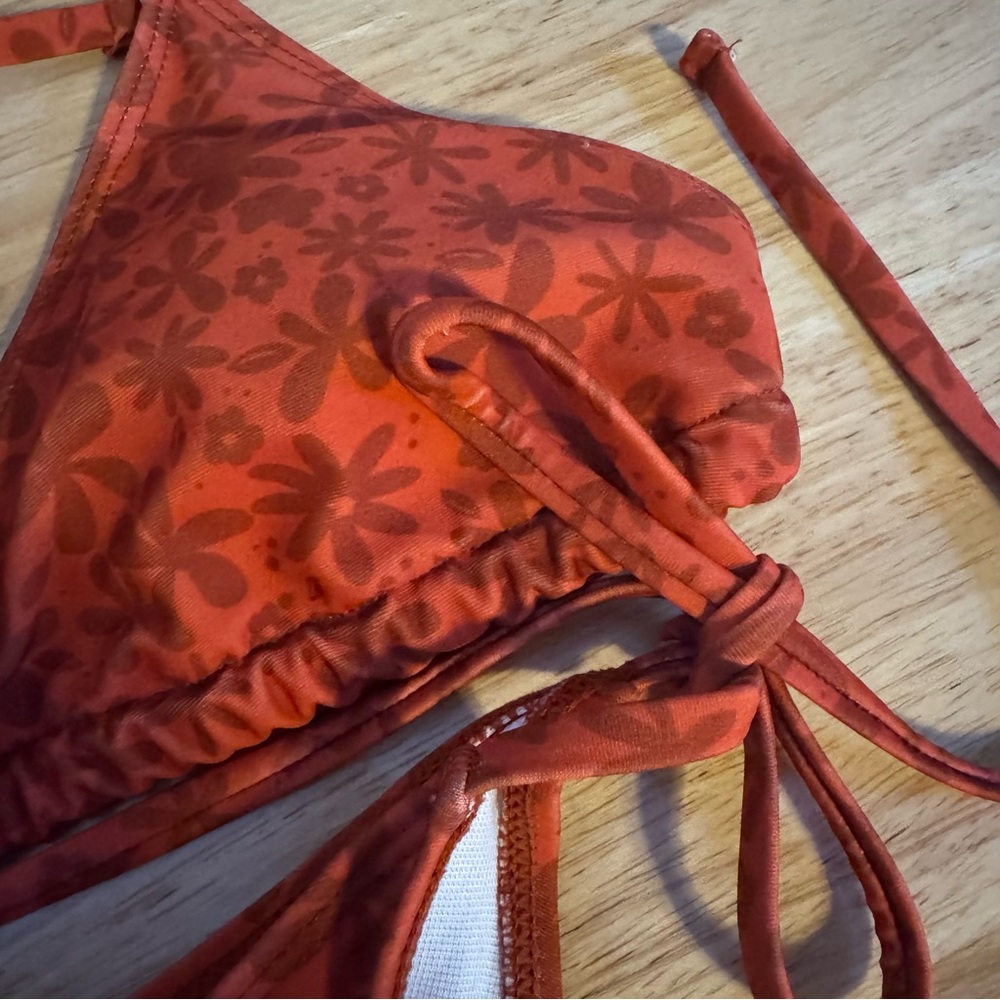 Cute Orange & Sienna Tie String Triangle‎ High Hip Bikini - Picture 3 of 7